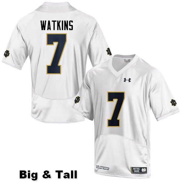 Men's NCAA Notre Dame Fighting Irish #7 Nick Watkins Stitched College Under Armour Authentic White Big & Tall Football Jersey ZO10L56WQ